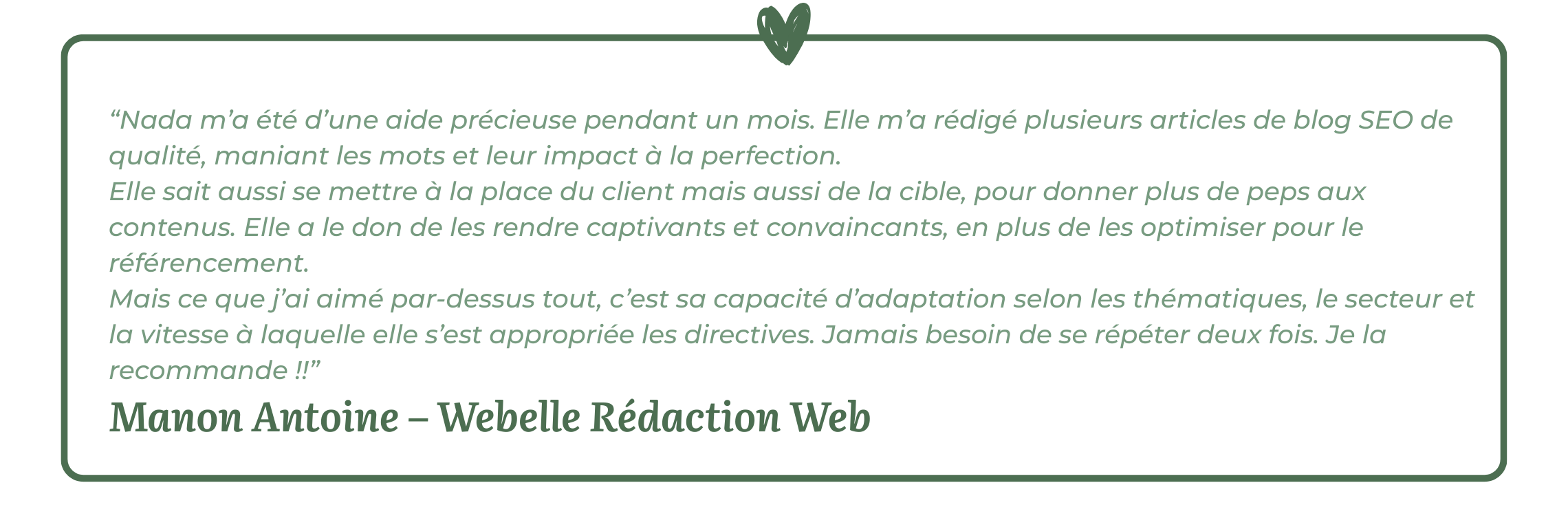 Avis client Manon Webelle